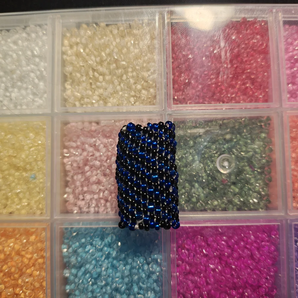 Dreadlock Bead Handmade Black & Blue Spiral Seed Bead Hair Jewelry Peyote Charm